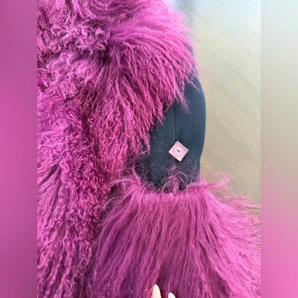 Vintage custom made no label blue coat with purple Mongolian fur trim - Picture 5 of 7